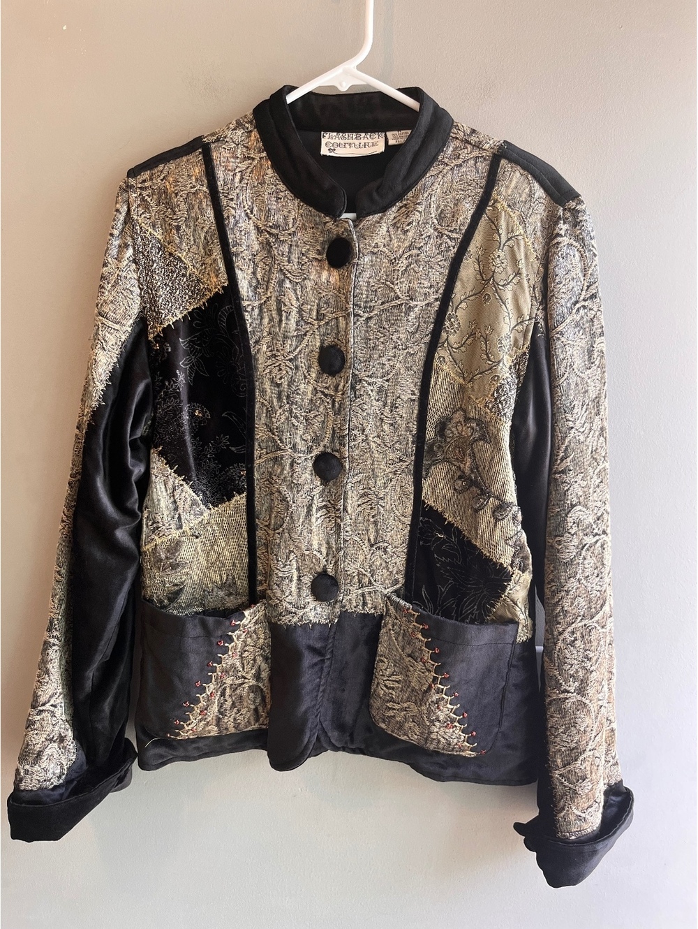 Vtg 90s Flashback Couture Patchwork Jacket M Velvet Brocade Tapestry